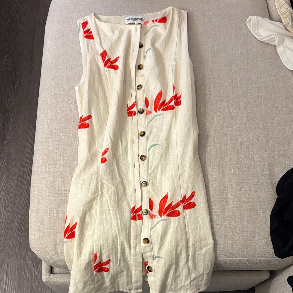 Princess Polly Cream Dress with Red Floral Print